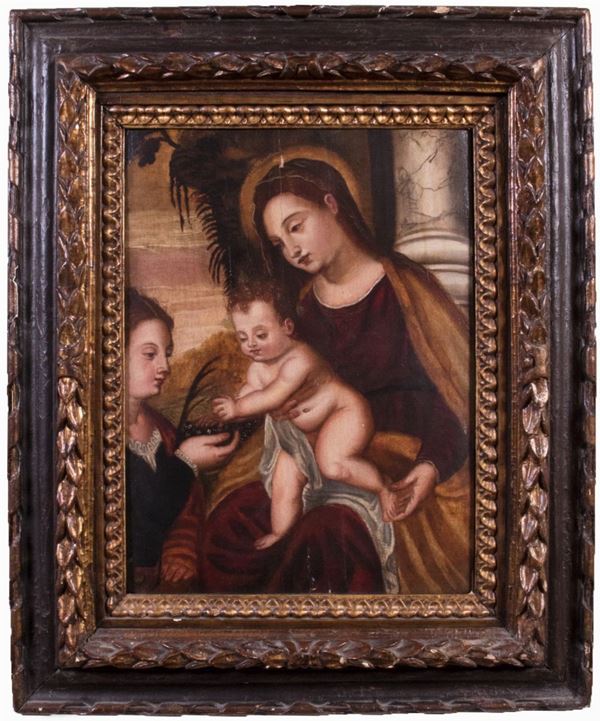 Scuola veneta del XVII secolo - Madonna con Bambino e Santa Caterina