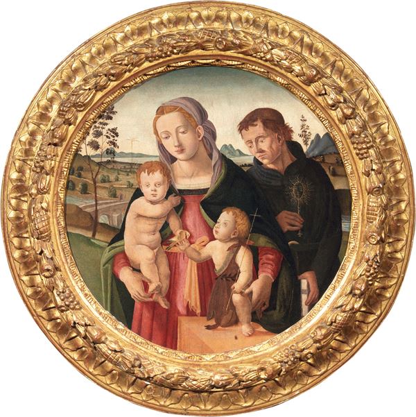 Scuola umbra del XVI secolo - Madonna col Bambino, San Giovannino e Santo