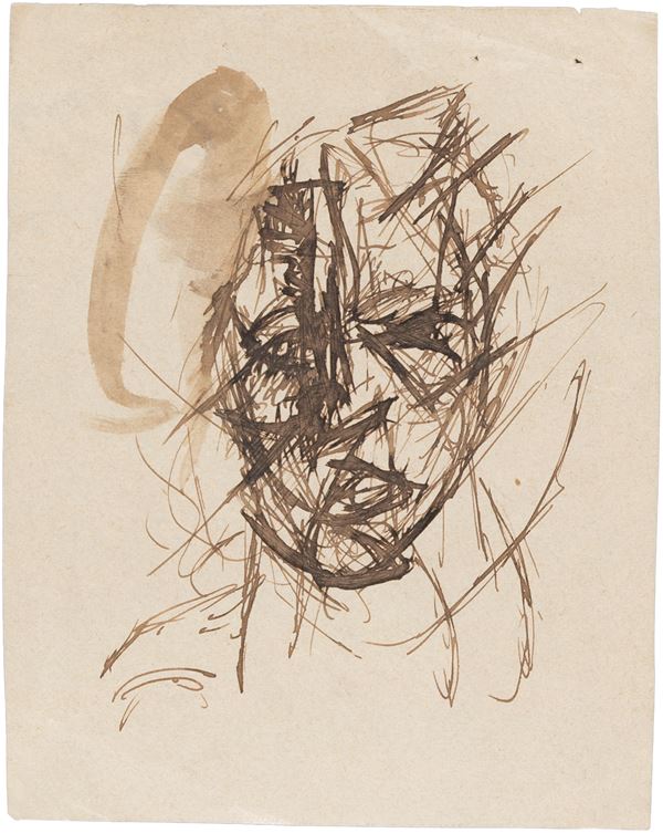 Mario Sironi : Testa futurista  (1913 ca.)  - China e tempera diluita su carta - Asta Arte Moderna - II - Casa d'aste Farsettiarte