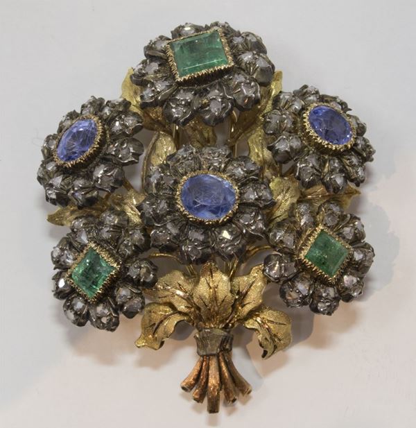 Mario Buccellati spilla a mazzetto di fiori in oro giallo satinato