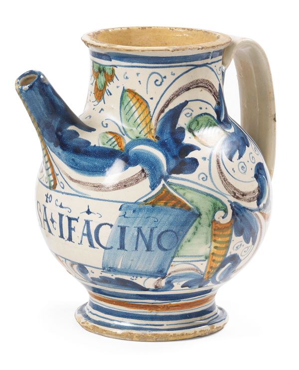 Orciuolo in maiolica policroma  (fine XVI secolo.)  - Auction Important Fornitures and Old Masters Paintings - I - Casa d'aste Farsettiarte