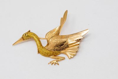 Spilla Ad Airone in Oro Giallo