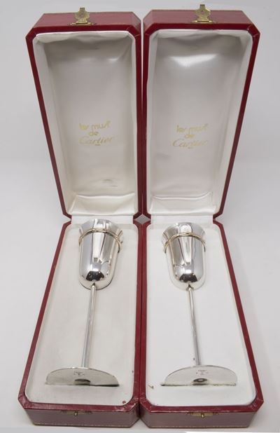 Cartier Coppia di Calici da Champagne in Argento Modello Trinity