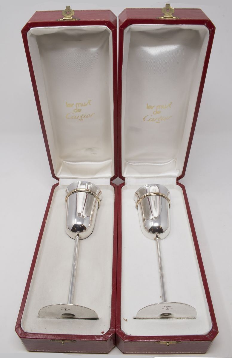 Cartier Coppia di Calici da Champagne in Argento Modello Trinity