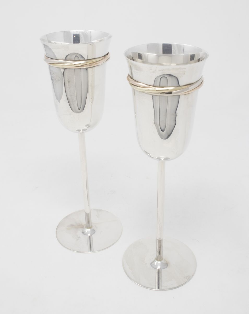 Cartier Coppia di Calici da Champagne in Argento Modello Trinity