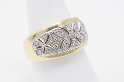 Anello a Fascia in Oro Giallo e Bianco, Pavé di Piccoli Brillanti