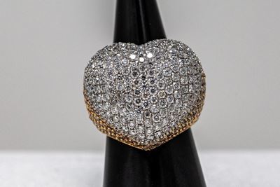 Anello Cuore in Oro Rosa e Bianco, Pavé di Diamanti Bianchi e Brown