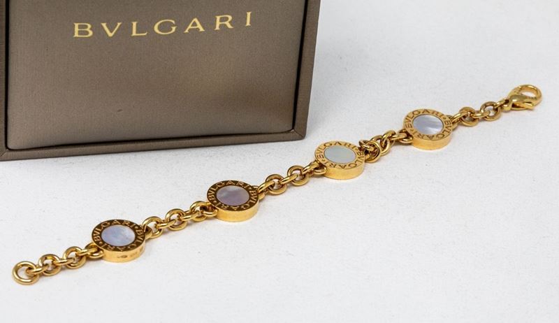 Bulgari Bracciale a Maglie in Oro Rosa con Onice e Madreperla