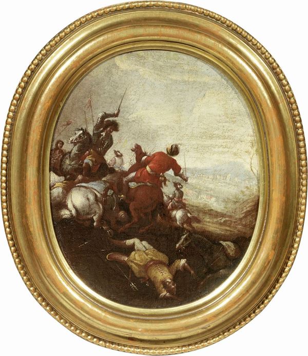 Francesco Simonini (ambito di) - Due dipinti a soggetto «Battaglia di cavalleria»