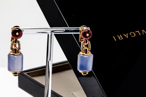 Bulgari orecchini in oro rosa e calcedonio