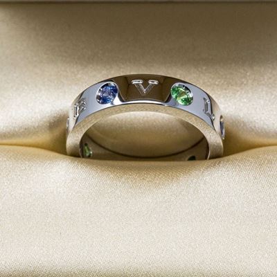 Bulgari Anello in Oro Bianco con Tsavorite e Zaffiri Blu