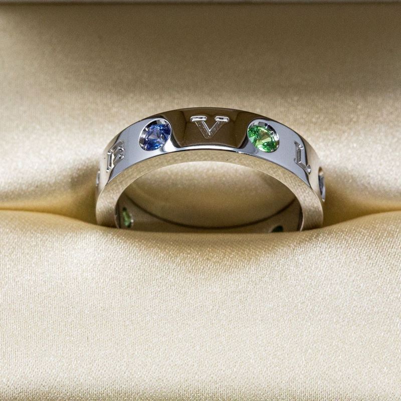 Bulgari Anello in Oro Bianco con Tsavorite e Zaffiri Blu
