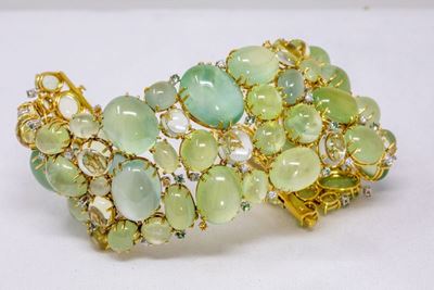 Bracciale Fantasia a Fascia in Oro Giallo con Diamanti, Phranite e Topazi Lemon Cabochon