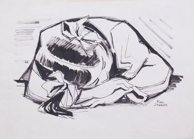 Bambina che dorme, china su carta