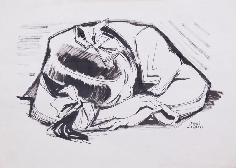 Pippi Starace - Bambina che dorme, china su carta