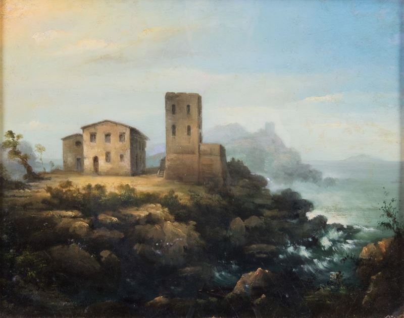 Anonimo XIX - XX Secolo - Paesaggio con Borgo