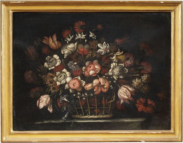 Scuola lombarda del XVII secolo - Due opere a soggetto «Natura morta con cesto di fiori»
