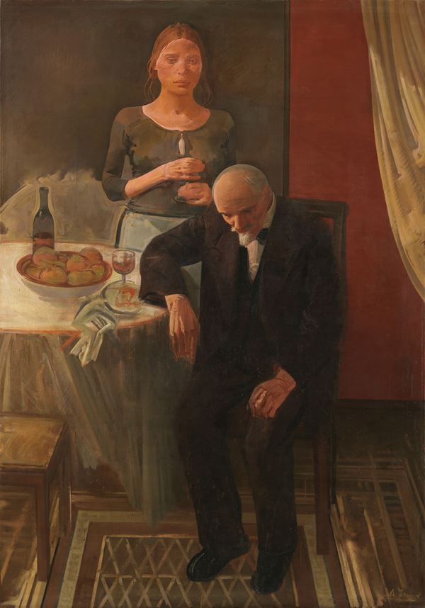 Achille Funi : Il padre  (1936 ca.)  - Olio su tela - Asta Arte Moderna - II - Casa d'aste Farsettiarte