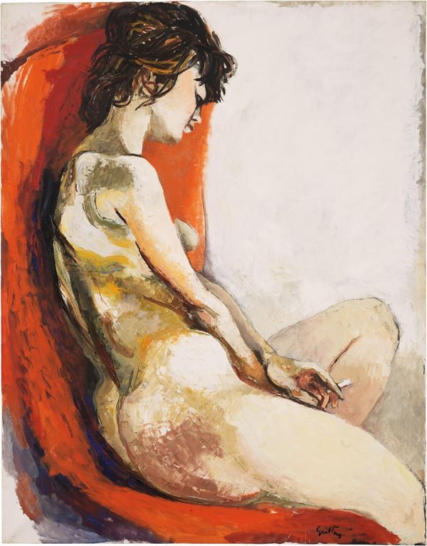 Renato Guttuso : Ragazza che fuma  (1961)  - Olio su tela - Auction Modern Art - II - Casa d'aste Farsettiarte