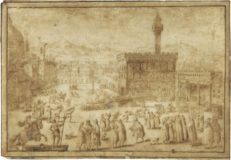 Scuola Fiorentina del XVI Secolo - Savonarola al Rogo in Piazza della Signoria