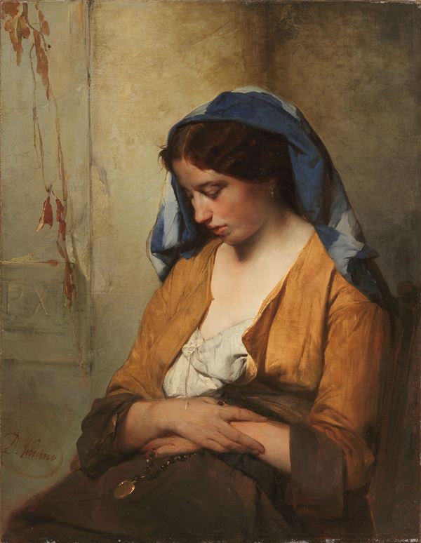 Domenico Induno : Maternità  (1862-63)  - Olio su tela - Auction XIX and XX Century Paintings and Sculptures - II - Casa d'aste Farsettiarte