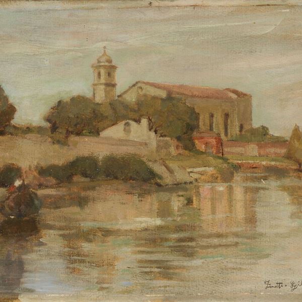 Vettore Zanetti Zilla : La Chiesetta degli Angeli di Murano  (1917)  - Olio su cartone - Auction PARADE II - XIX AND XX CENTURY PAINTINGS AND SCULPTURES - Casa d'aste Farsettiarte