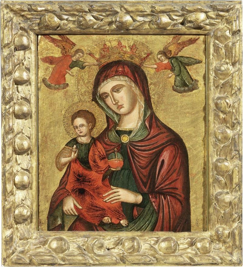Scuola Veneto-dalmata del XVI Secolo - Madonna Col Bambino Incoronata dagli Angeli