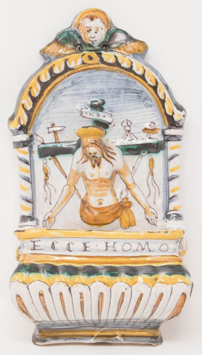 Acquasantiera in Maiolica Policroma