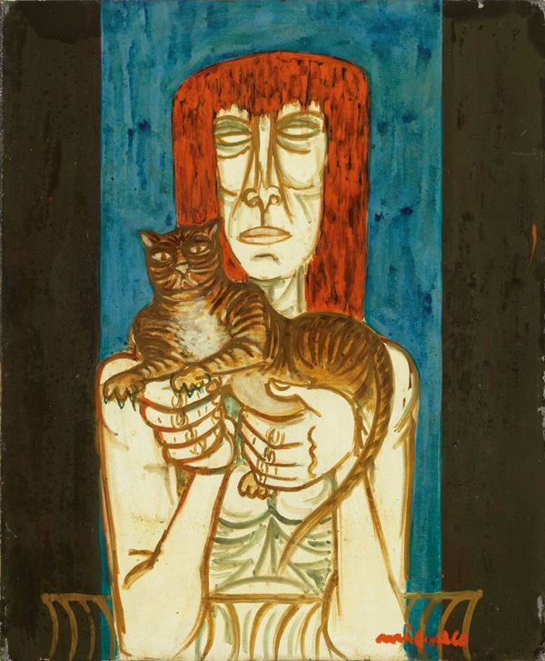 Giuseppe Migneco - Donna con il gatto