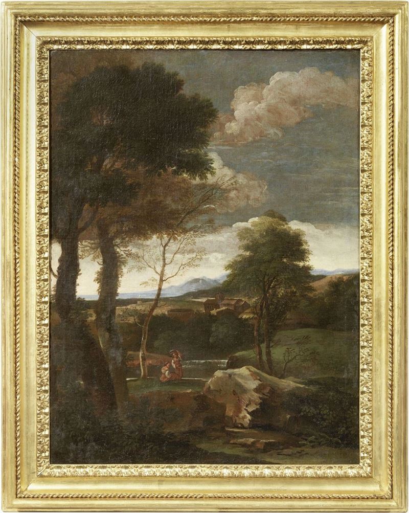Scuola Emiliana Seconda Metà del XVII Secolo - Paesaggio con Figure