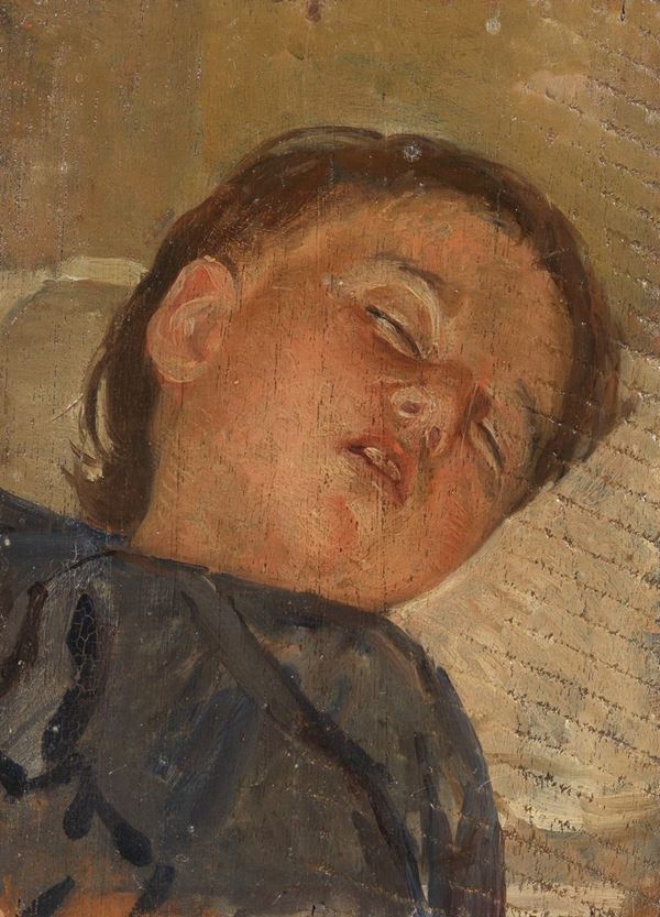 Silvestro Lega : Bambino che dorme  - Olio su tavoletta - Auction Parade II - XIX and XX century Paintings and Drawings - Casa d'aste Farsettiarte