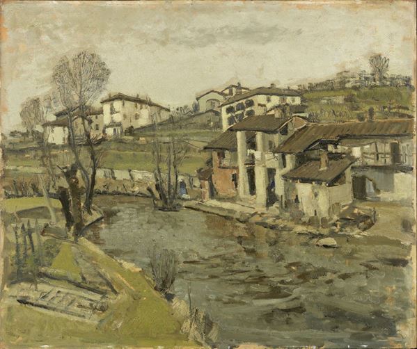 Domenico De Bernardi : Il torrente  (1933-34)  - Olio su tavola - Asta Arte Moderna e Contemporanea - I - Casa d'aste Farsettiarte