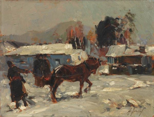 Alessio Issupoff : Isba  - Olio su cartone - Auction PARADE II - XIX AND XX CENTURY PAINTINGS AND SCULPTURES - Casa d'aste Farsettiarte