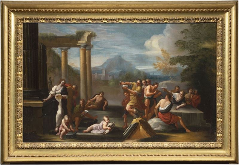 Scuola Romana del XVIII Secolo - Baccanale in Architetture Classiche