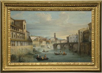 Veduta di Fantasia con il Ponte Rotto, L'isola Tiberina e Santa Maria in Cosmedin