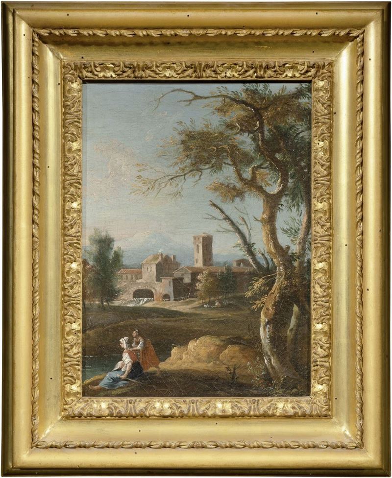 Scuola Romana del XVIII Secolo - Paesaggio Campestre con Due Contadine