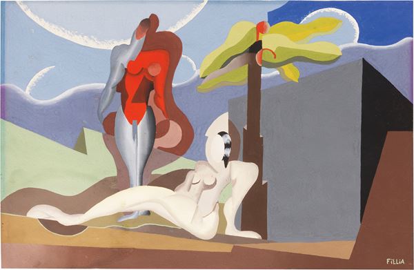 Fillia : Materie umane (Mistero)  (1929)  - Tempera su carta - Auction Modern Art - II - Casa d'aste Farsettiarte