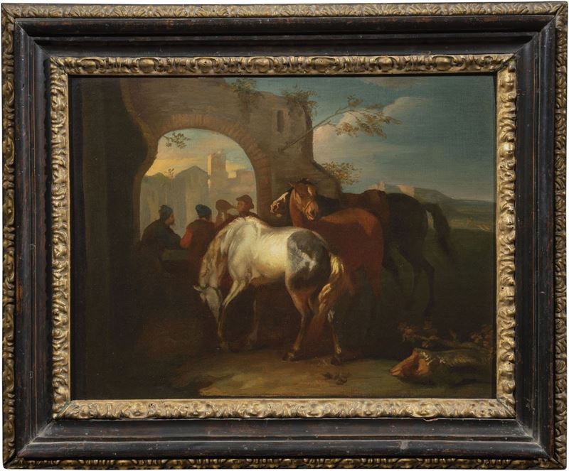 Pieter Van Bloemen (attr. A) - Sosta con Cavalli