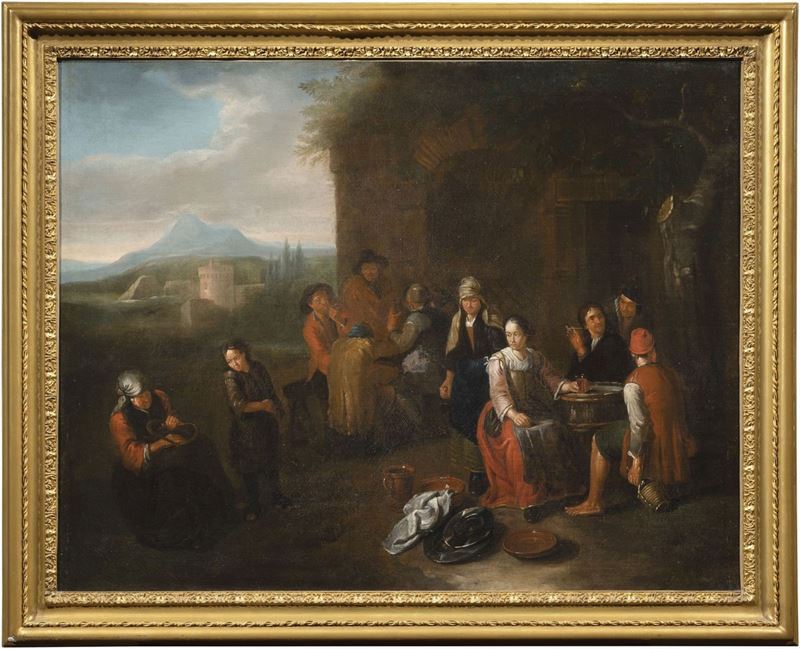 Norbert Van Bloemen (attr. A) - Scena D'osteria in Esterno