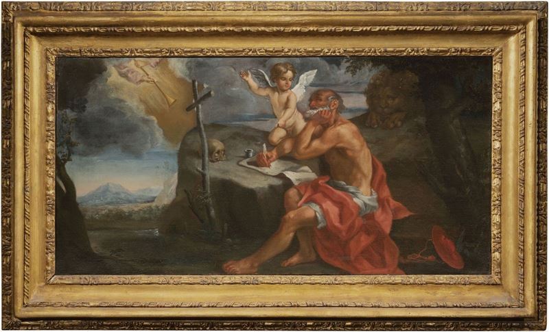 Scuola Romana del XVII Secolo - San Girolamo e L'angelo