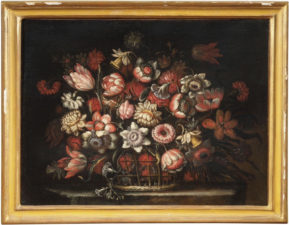 Scuola Lombarda del XVII Secolo - Due Opere a Soggetto «natura Morta con Cesto di Fiori»