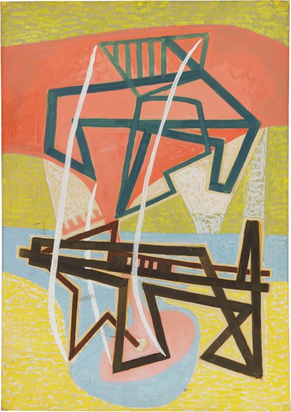Enrico Prampolini : Composizione spaziale B  (1950-51)  - Tempera su cartoncino - Asta Arte Moderna e Contemporanea - I - Casa d'aste Farsettiarte