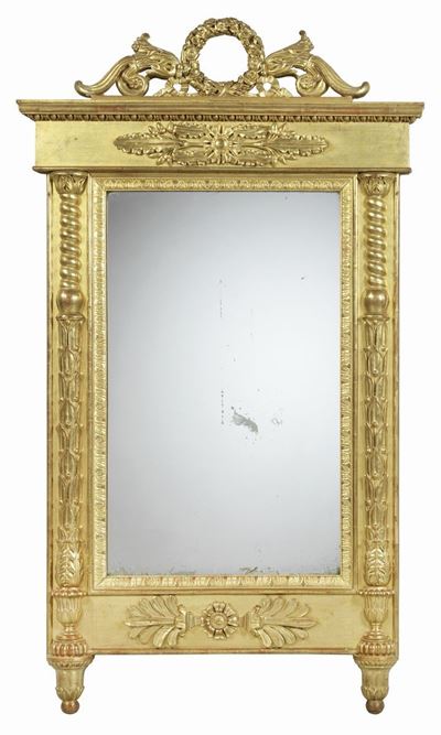 Grande Specchiera in Legno Intagliato e Dorato