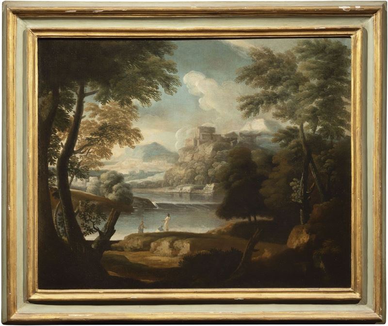 Scuola Romana del XVII Secolo - Paesaggio Roccioso con Fiume in Lontananza