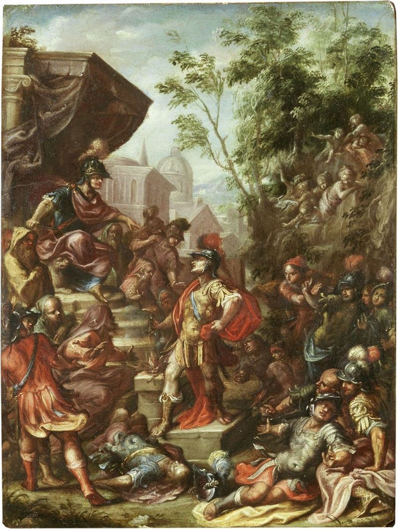 Scuola Fiamminga Inizio XVII Secolo - Muzio Scevola di Fronte al Re Porsenna