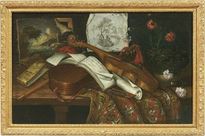 Ambito di Bartolomeo Bettera, Inizio del XVIII Secolo - Natura Morta con Strumenti Musicali e Tro...