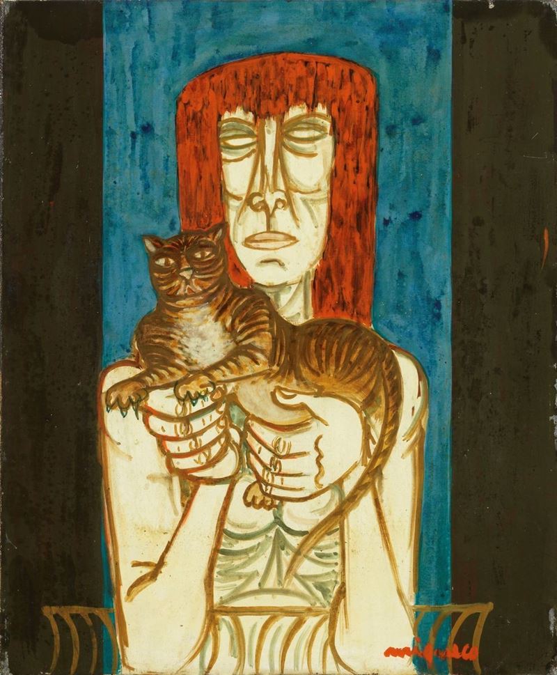 Giuseppe Migneco - Donna con il Gatto