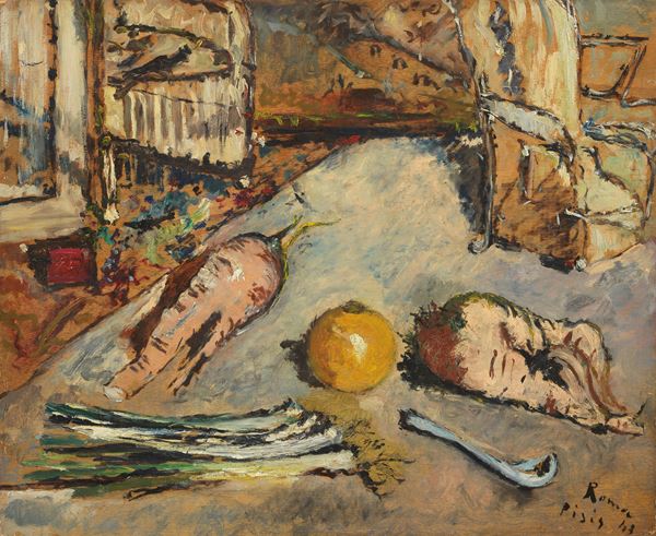 Filippo de Pisis : Natura morta con ortaggi  (1943)  - Olio su tavola - Asta Arte Moderna - II - Casa d'aste Farsettiarte