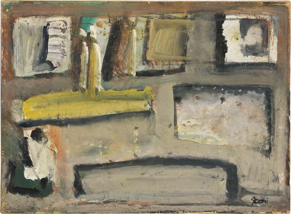 Mario Sironi : Composizione  (1955 ca.)  - Olio su carta applicata su tela - Asta Arte Moderna - II - Casa d'aste Farsettiarte