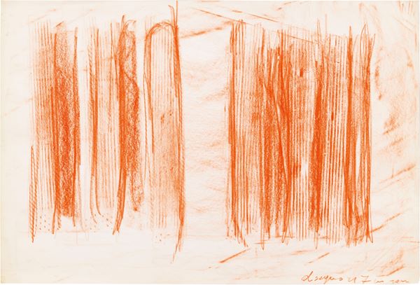 Tano Festa : Disegno n. 7 con rosso  (1960)  - Pastello su carta - Auction Modern and Contemporary Art - I - Casa d'aste Farsettiarte